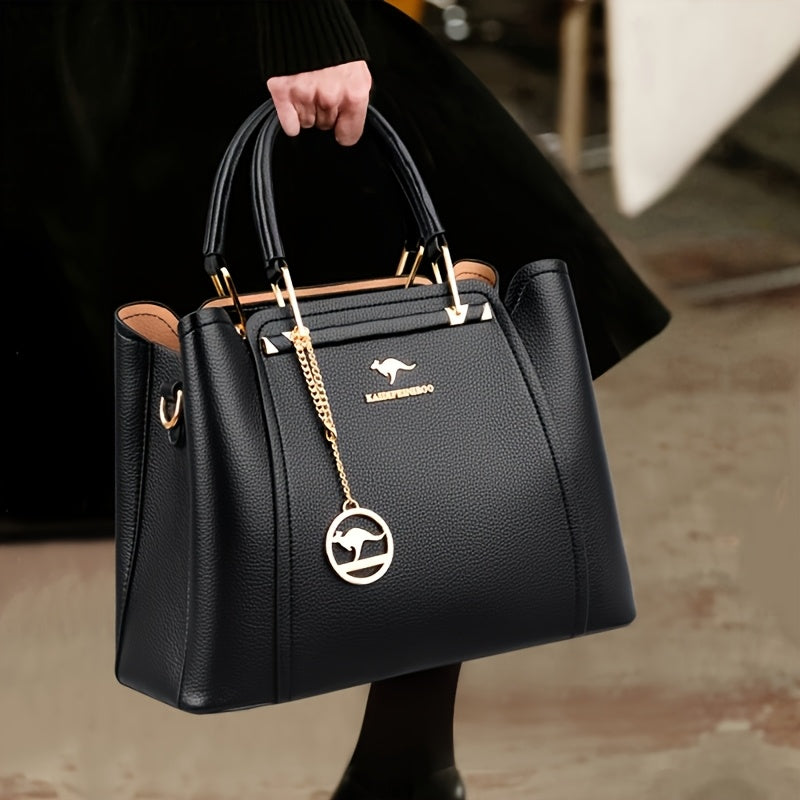 Stylish Black Tote Bag with Detachable Shoulder Strap