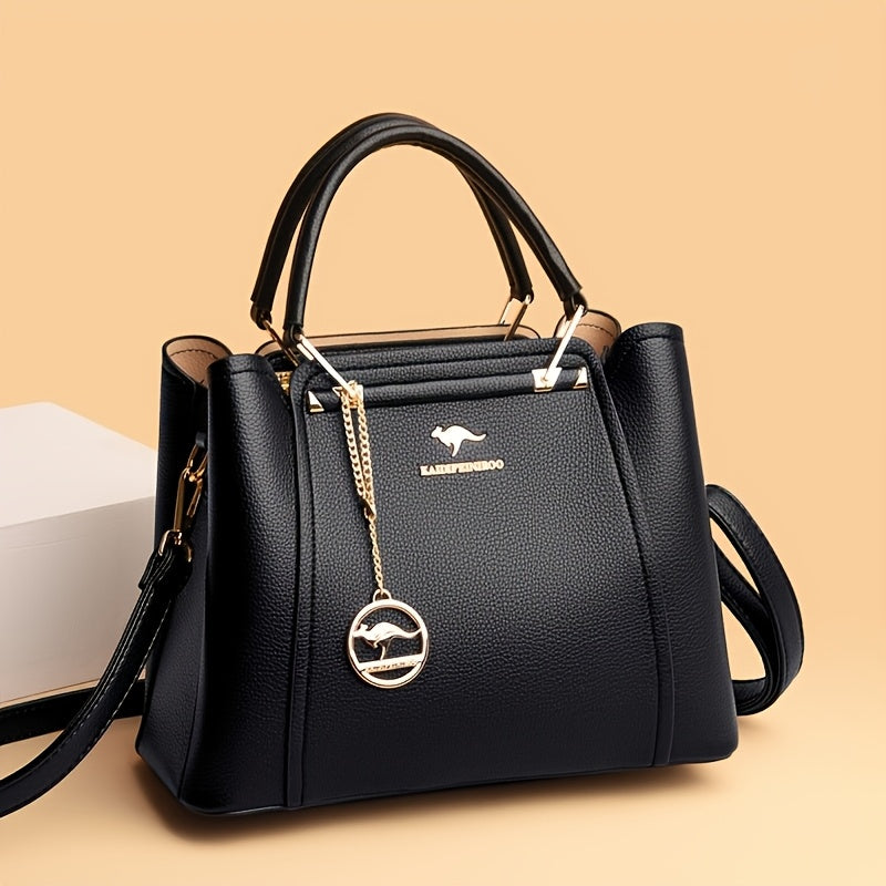 Stylish Black Tote Bag with Detachable Shoulder Strap