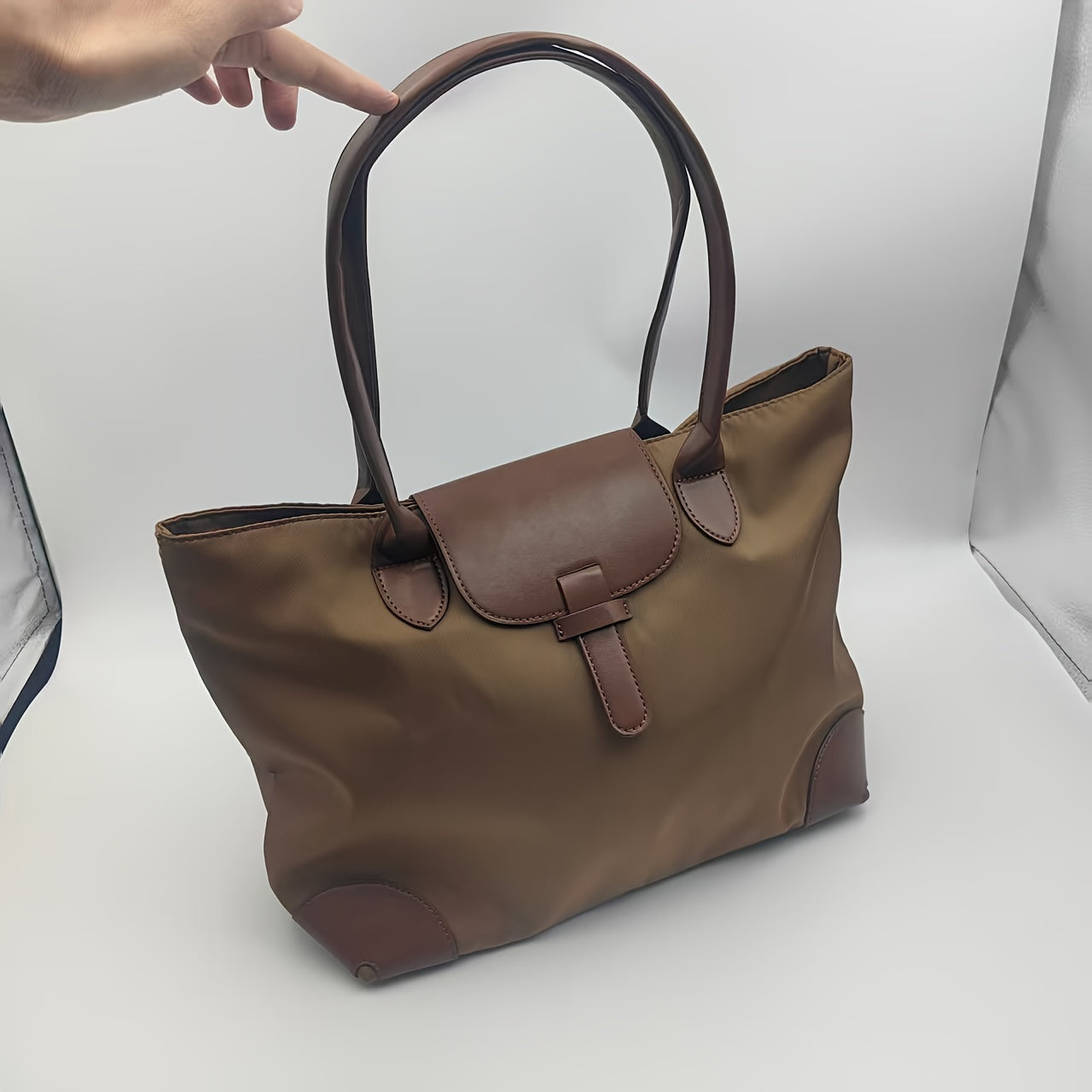 Sleek Black Nylon Tote Bag for Work and Commuting