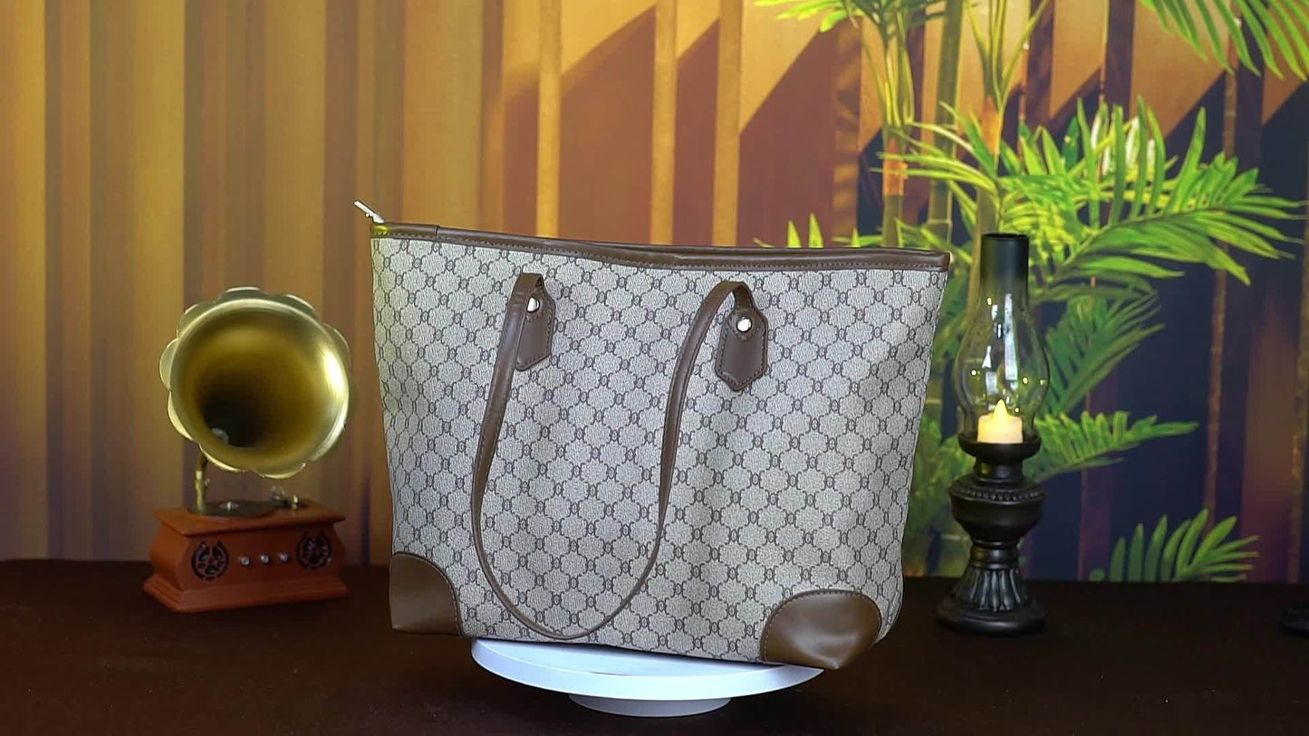 LABOONOO women's spacious geometric pattern tote bag with zipper closure
