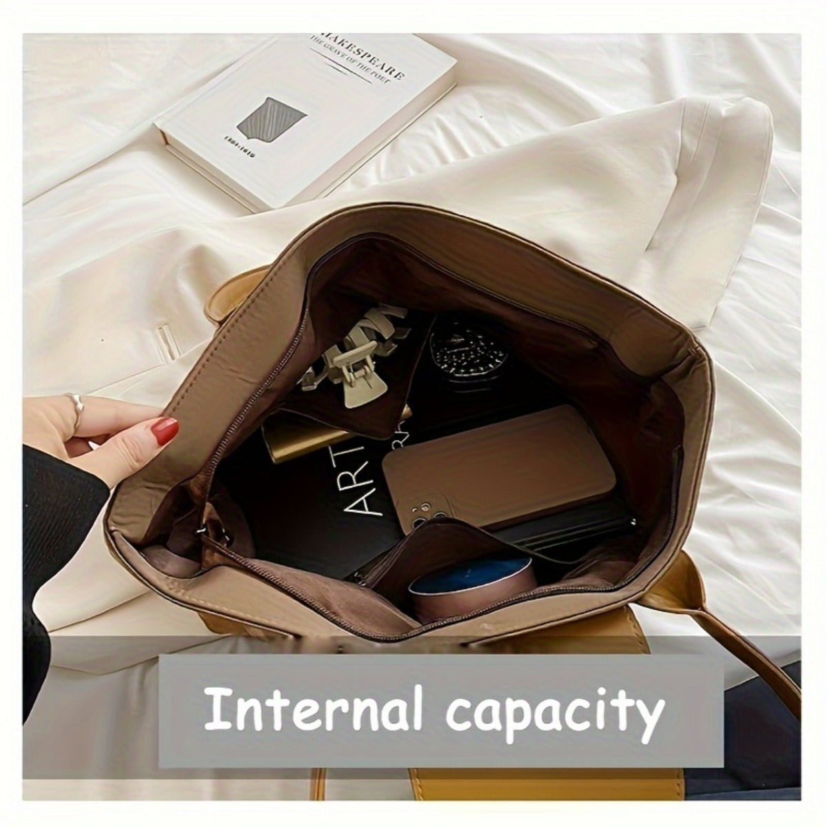 Sleek Black Nylon Tote Bag for Work and Commuting