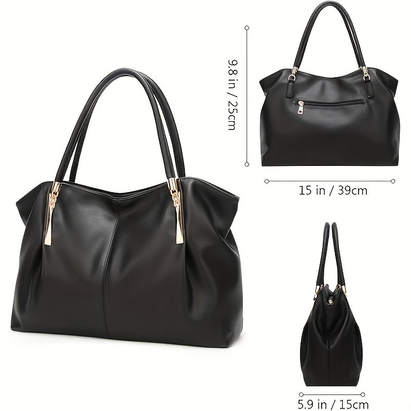 Elegant synthetic leather large capacity tote bag for work