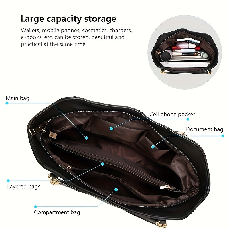 Elegant synthetic leather large capacity tote bag for work