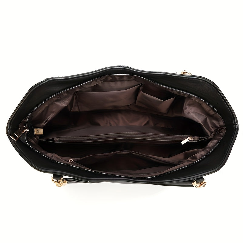 Elegant synthetic leather large capacity tote bag for work