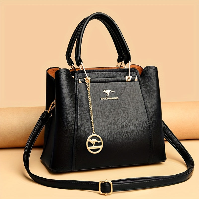 Stylish Black Tote Bag with Detachable Shoulder Strap