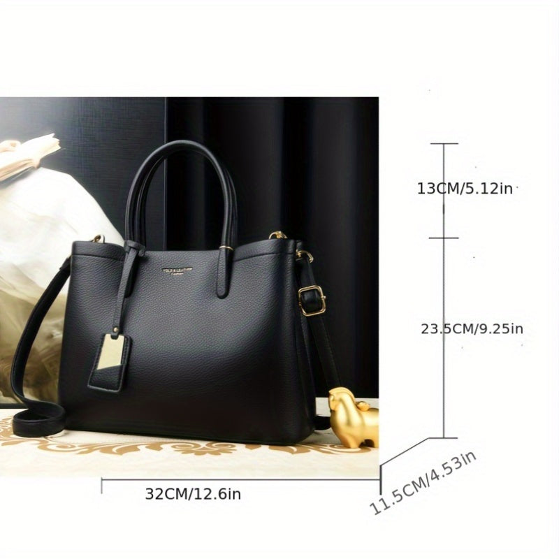 Elegant black handbag with adjustable strap and zipper closure
