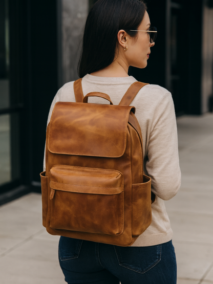 Alira | Stylish Vintage Leather Backpack with Laptop Compartment