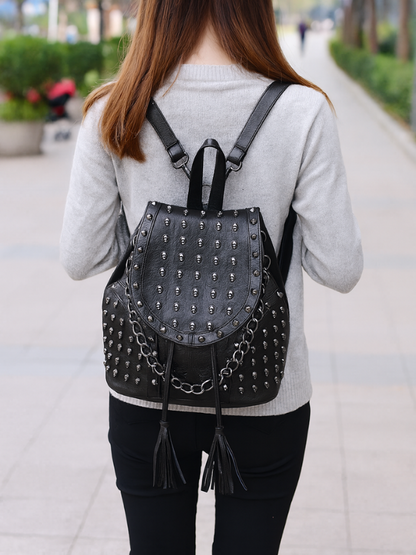 Gothic Skull Leather Backpack: Versatile Style for Women