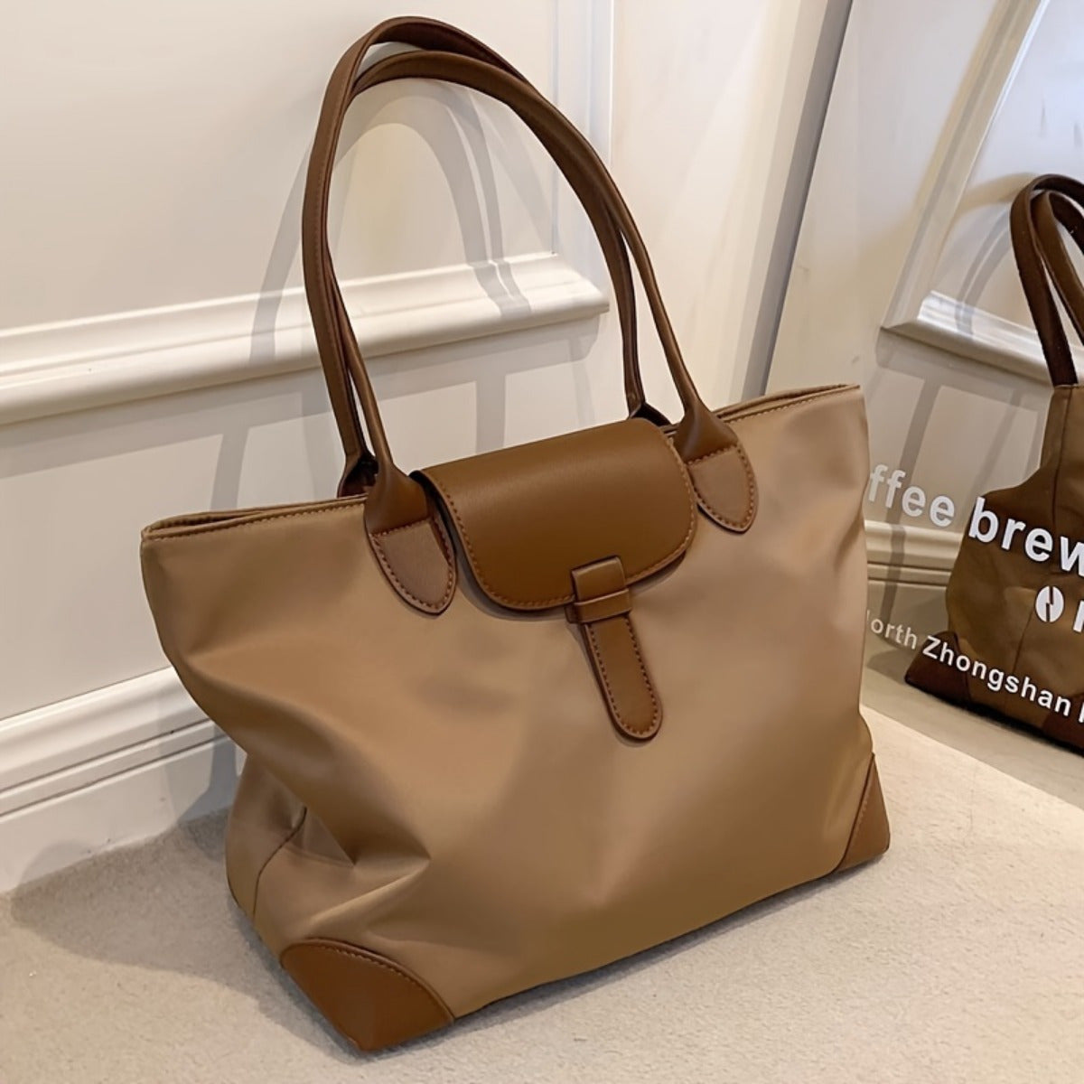 Sleek Black Nylon Tote Bag for Work and Commuting