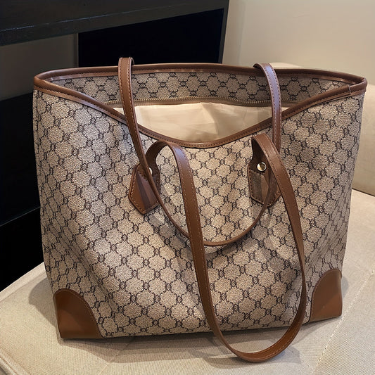LABOONOO women's spacious geometric pattern tote bag with zipper closure